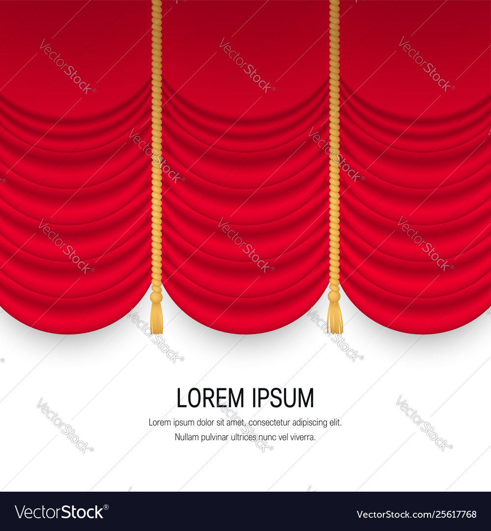 Red realistic curtains on white background