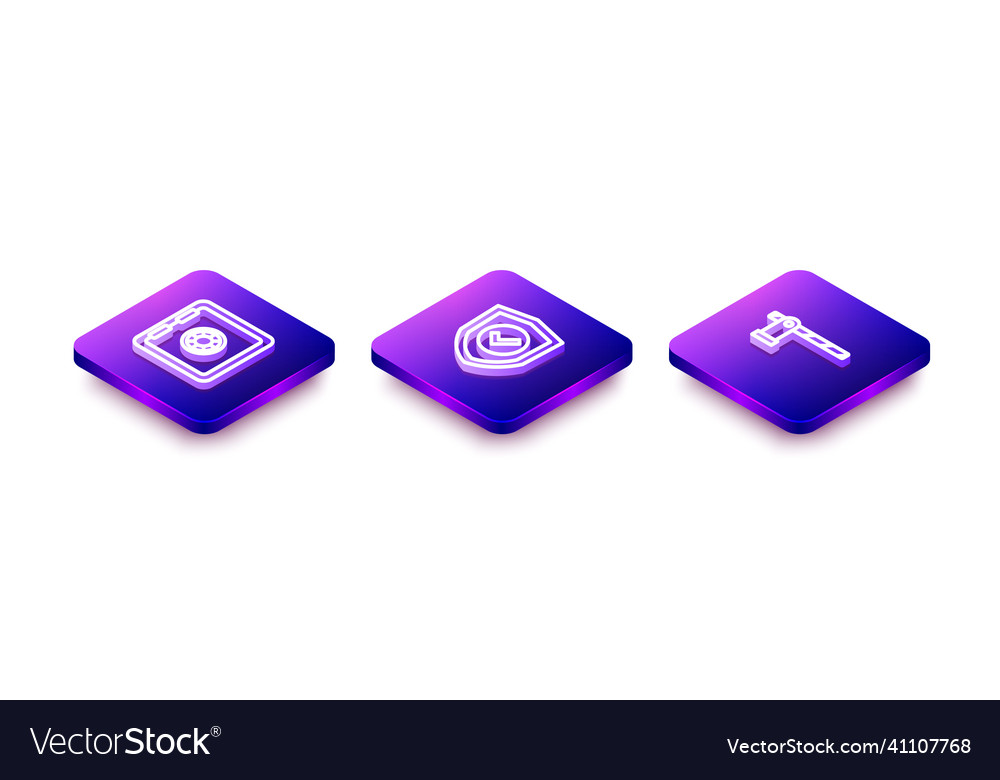 Set isometric line safe shield with check mark vector image Set isometric line safe shield with check mark
