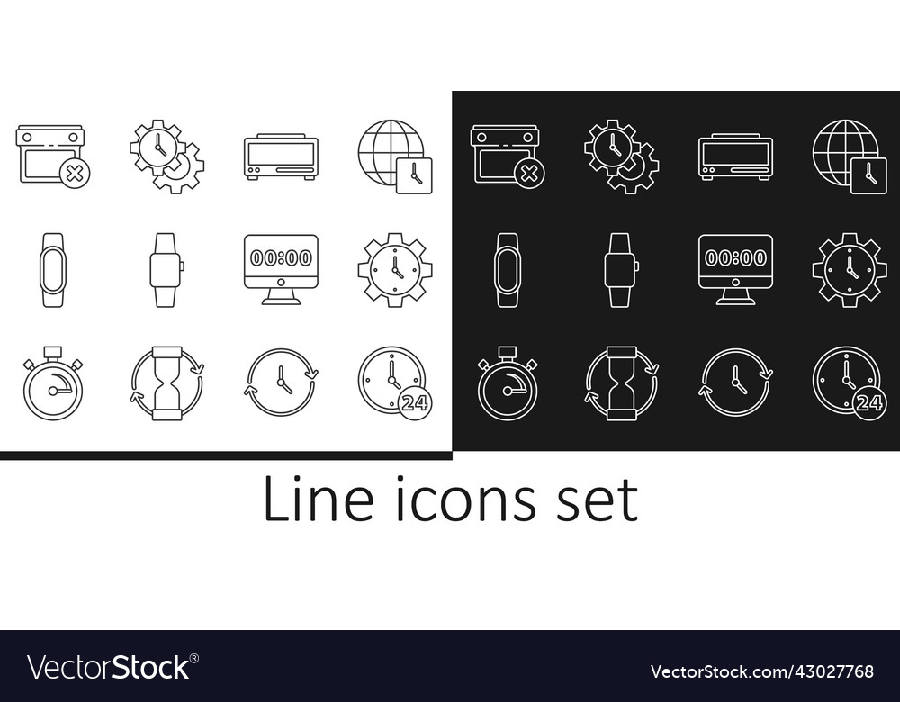 Set line clock 24 hours time management digital Vector Image Set line clock 24 hours time management digital