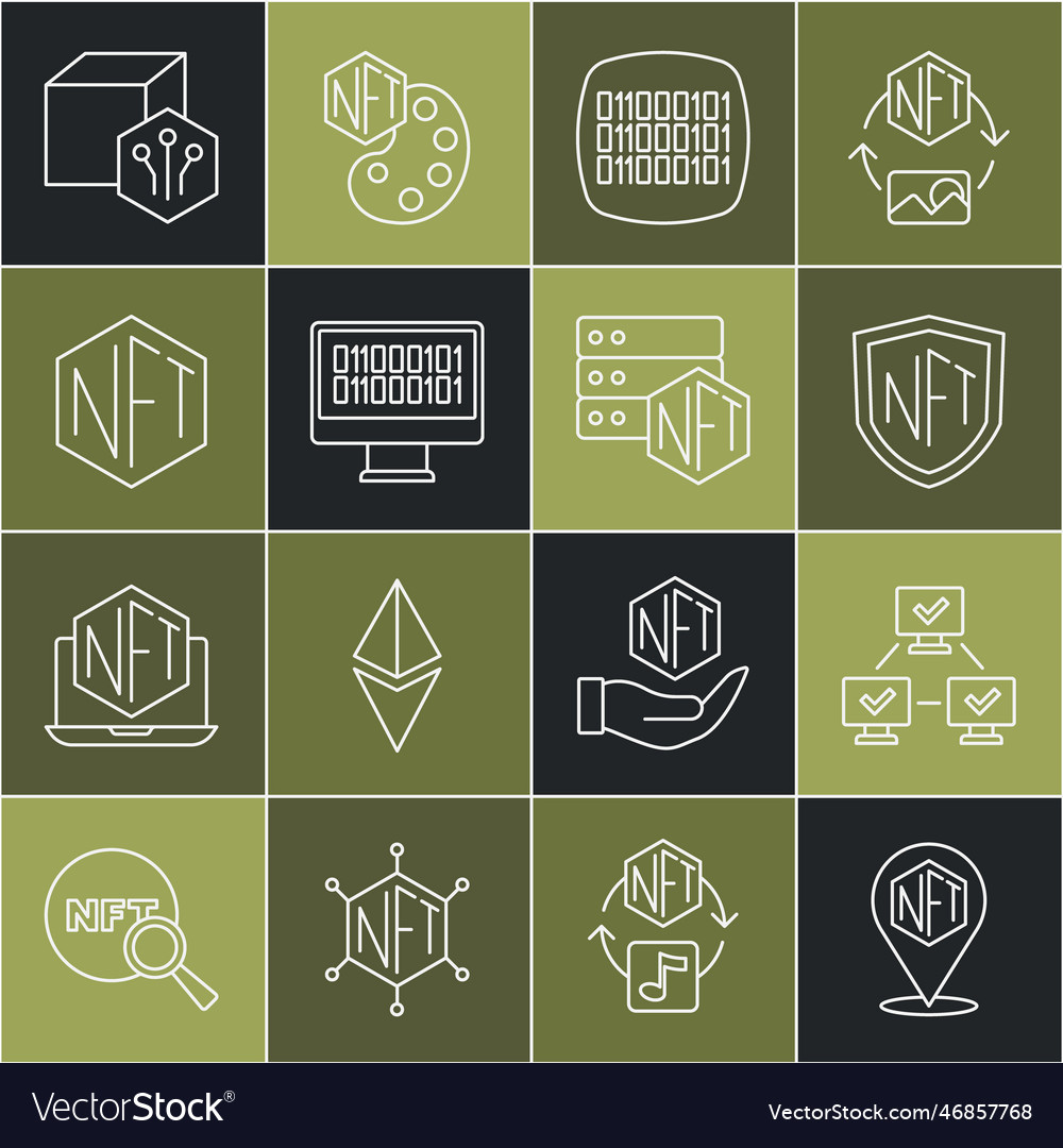 Set line nft digital crypto art blockchain vector image Set line nft digital crypto art blockchain