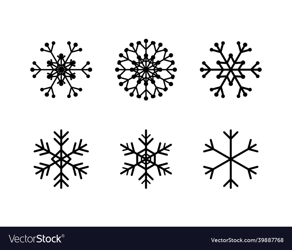 Set of simple snowflake black lines Vector Image Set of simple snowflake black lines