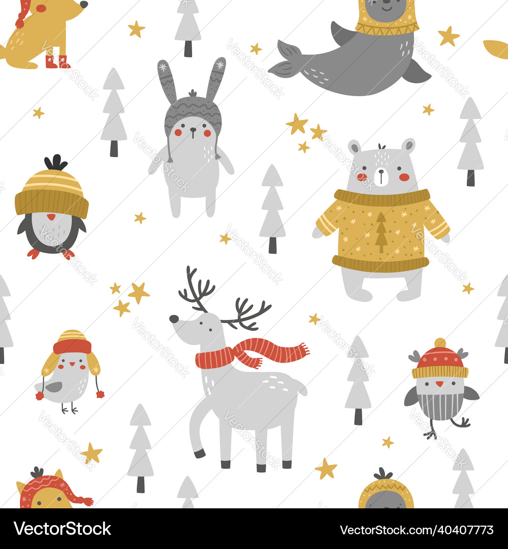 Cute seamless pattern with animals – Royalty-Free Vector | VectorStock