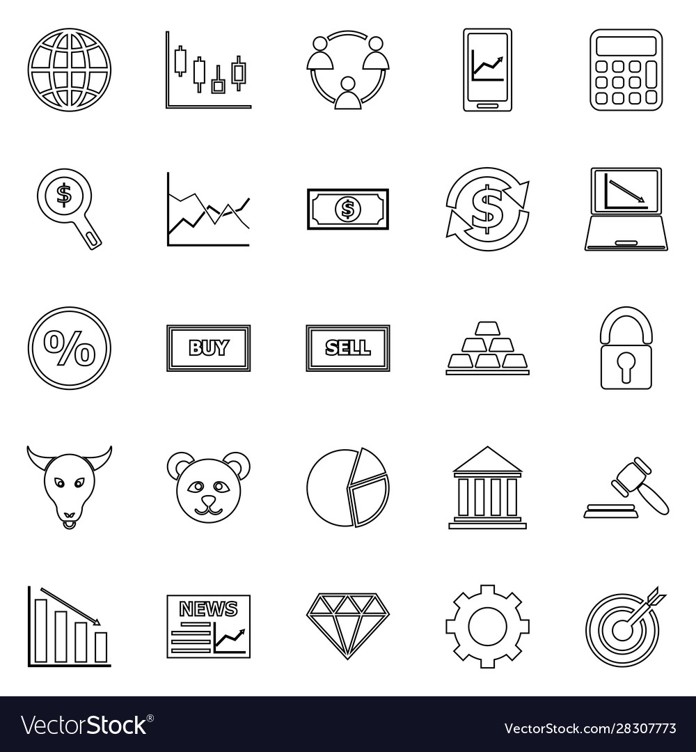 Forex line icons on white background Royalty Free Vector