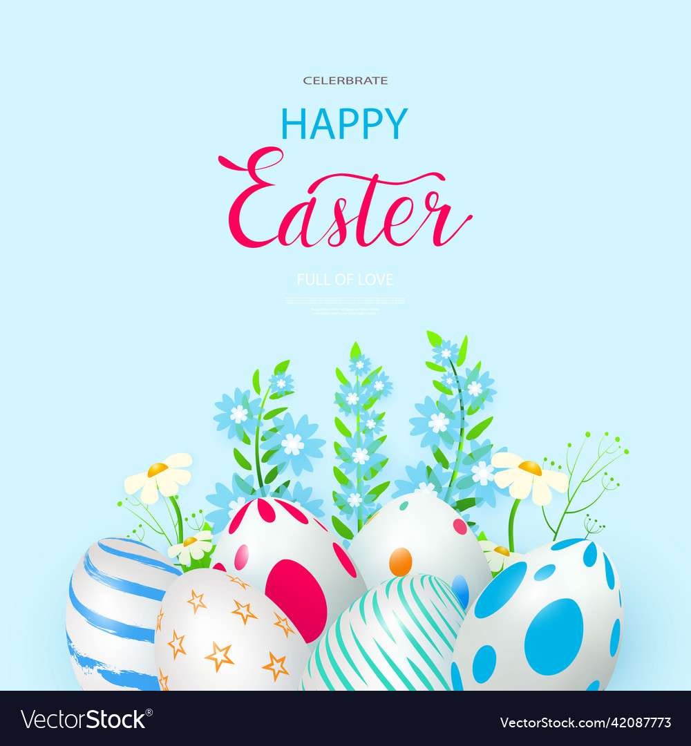 Happy easter banner spring composition vector image Happy easter banner spring composition