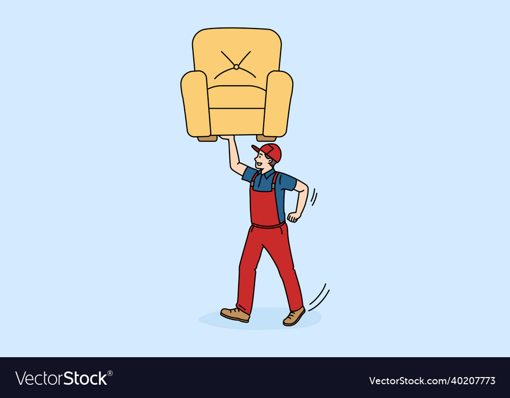 Happy man porter carry chair for client moving Vector Image