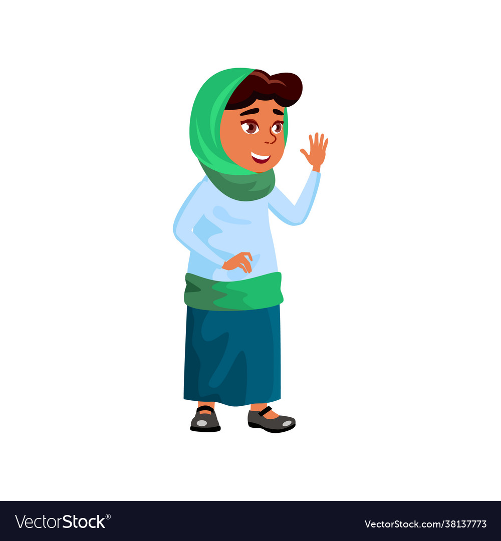 Optimistic islamic woman saying goodbye to kids Vector Image Optimistic islamic woman saying goodbye to kids Vector Image