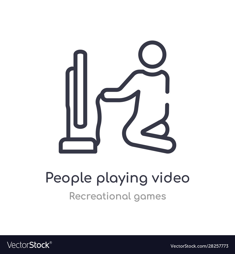 People playing video game outline icon isolated