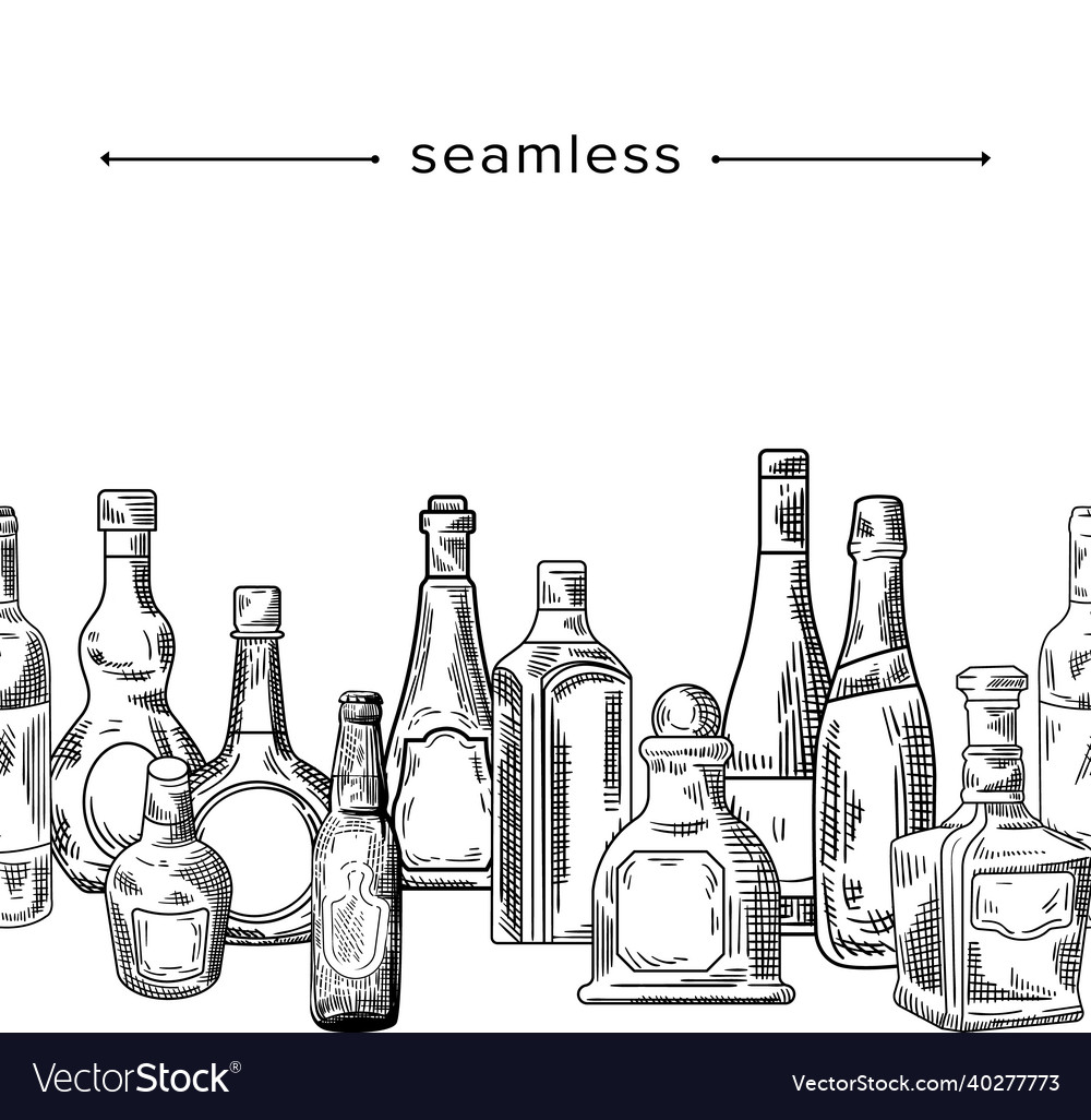 Seamless pattern with doodle glass bottles Vector Image Seamless pattern with doodle glass bottles
