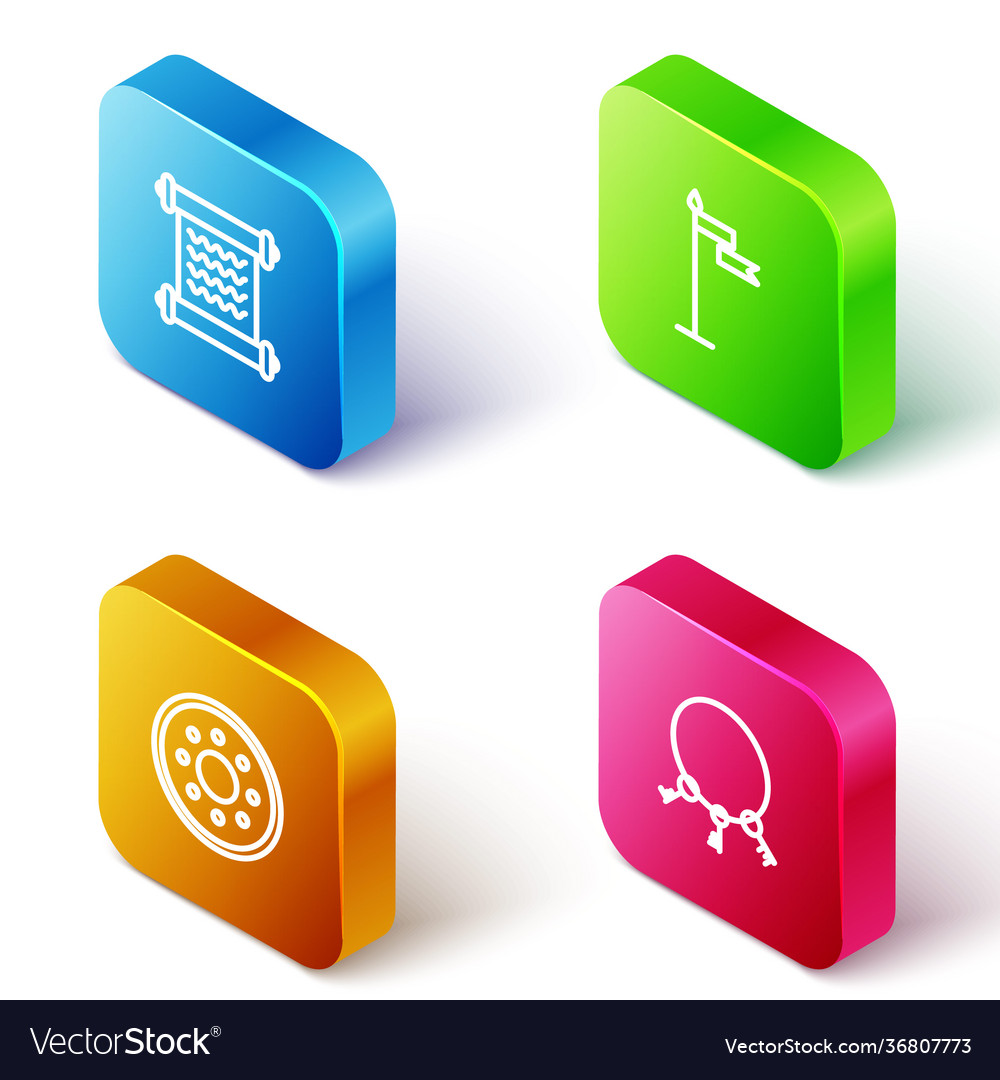 Set isometric line decree parchment scroll vector image Set isometric line decree parchment scroll