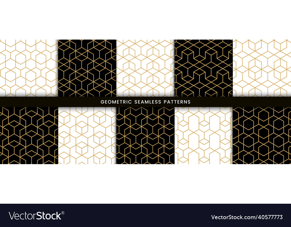 Set of geometric seamless pattern hexagonal shape vector image Set of geometric seamless pattern hexagonal shape