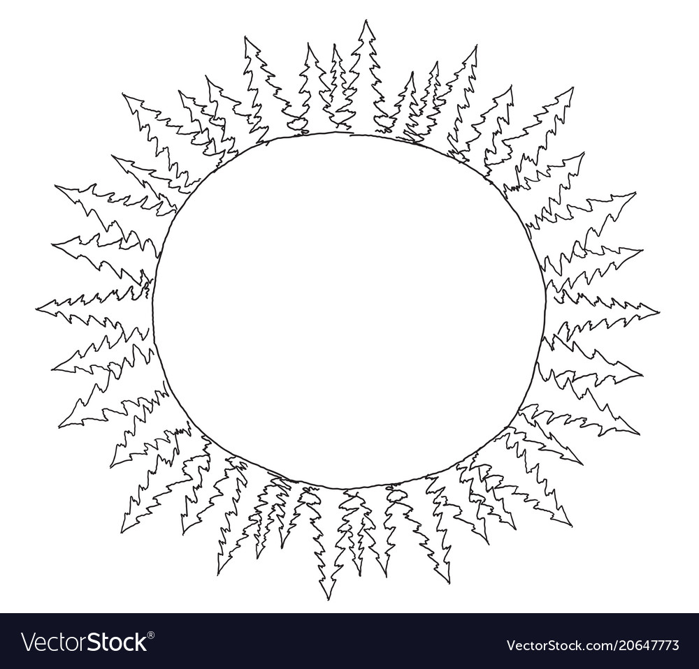 Sketch round of spruce trees frame in circle