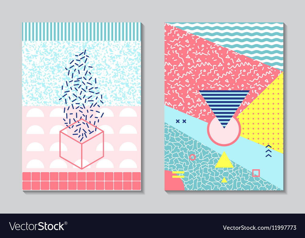 Trendy geometric elements memphis cards