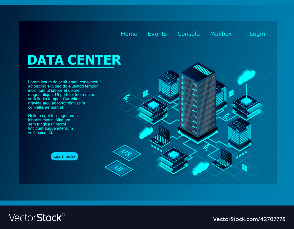 Concept of data network management isometric map vector image Concept of data network management isometric map