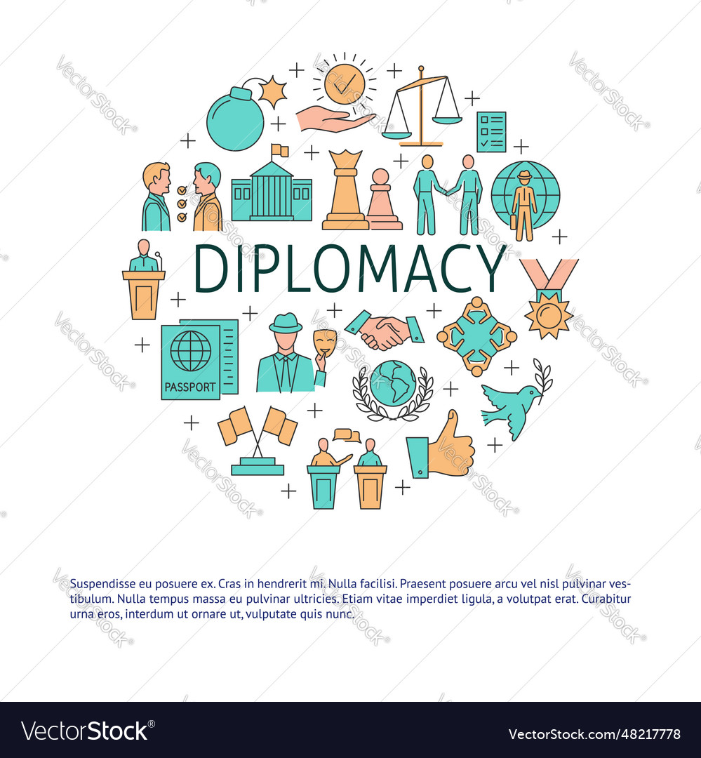 Diplomacy line round banner template Royalty Free Vector