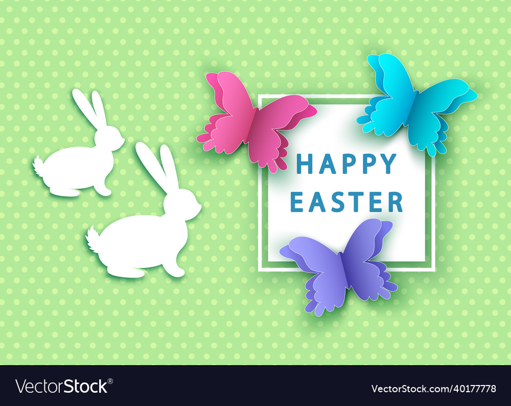 Happy easter background with paper butterfly