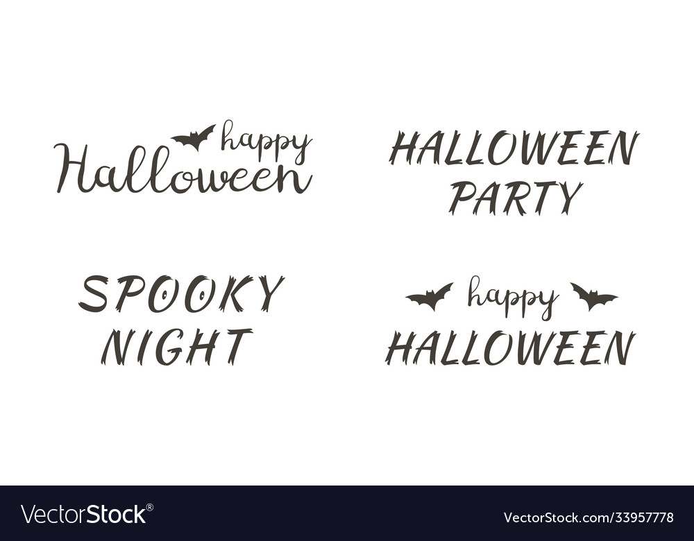 Happy halloween lettering phrases set