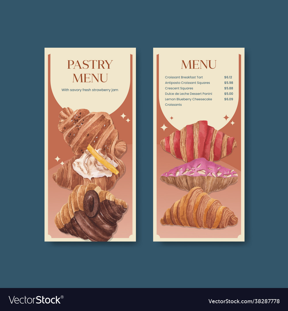 Menu template with croissant concept watercolor Vector Image