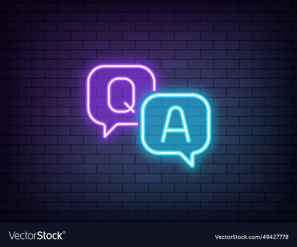 Outline neon qa violet blue icon glowing vector image Outline neon qa violet blue icon glowing