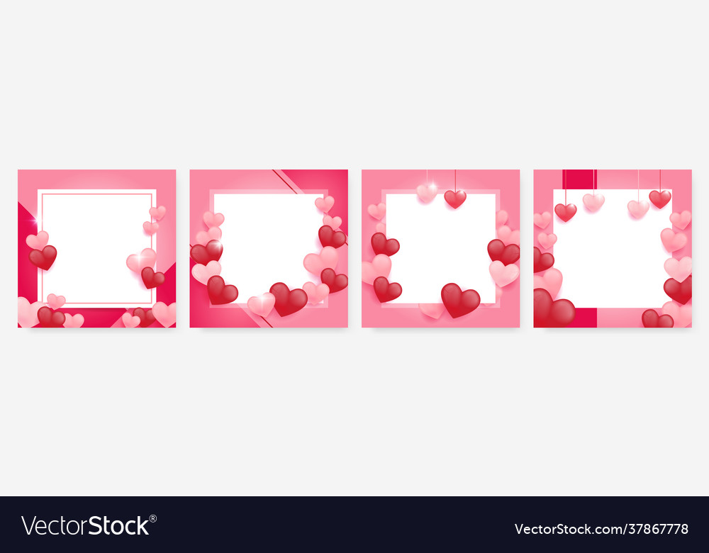 Red pink and white hearts love template set Vector Image