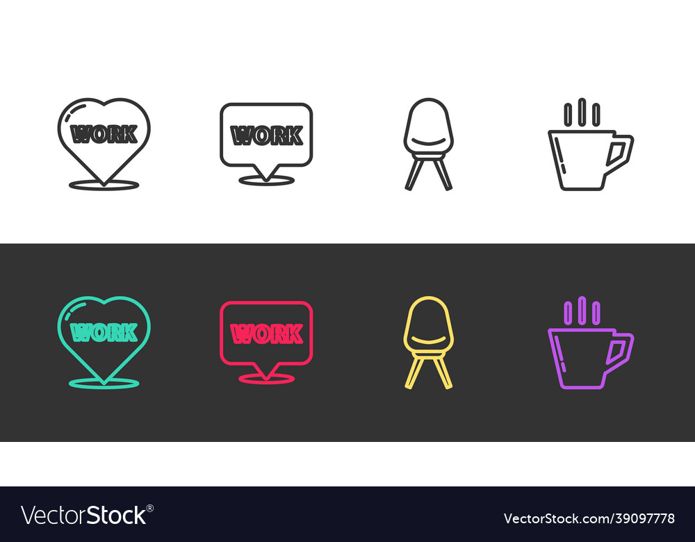 Set line heart with text work location office vector image Set line heart with text work location office