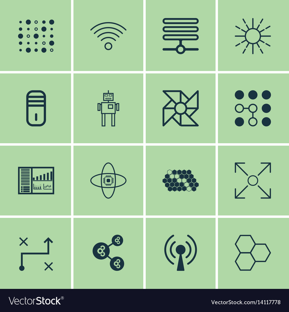 Set of 16 machine learning icons includes