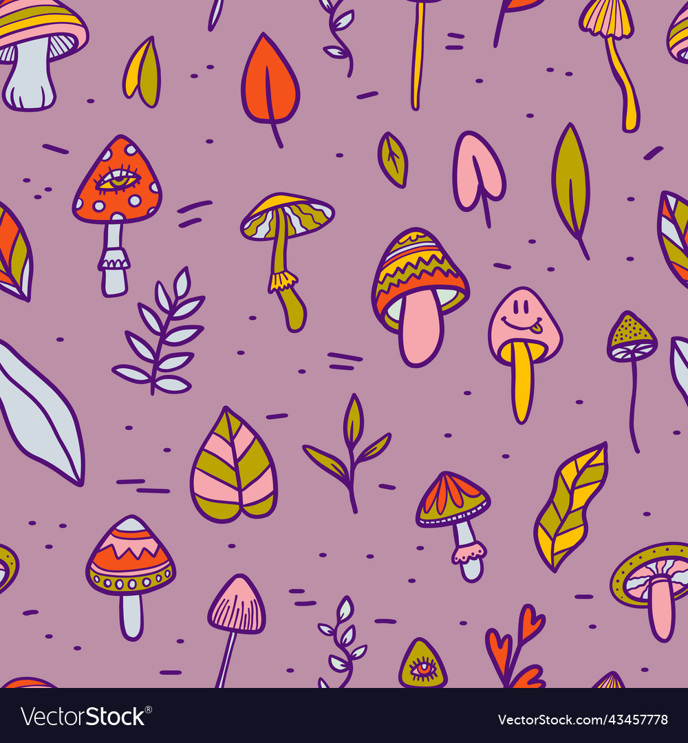 Teenage Seamless 70s Retro Mushroom Pattern Hippie 6005