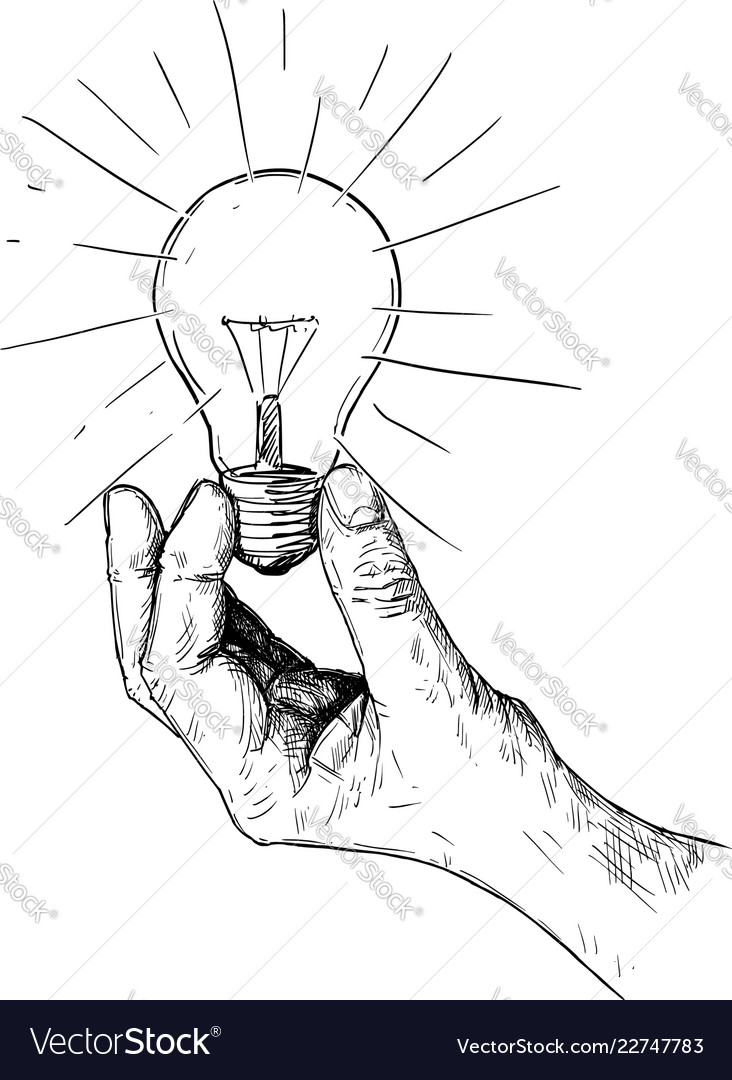 Artistic Drawing Hand Holding Light Bulb Vector Image