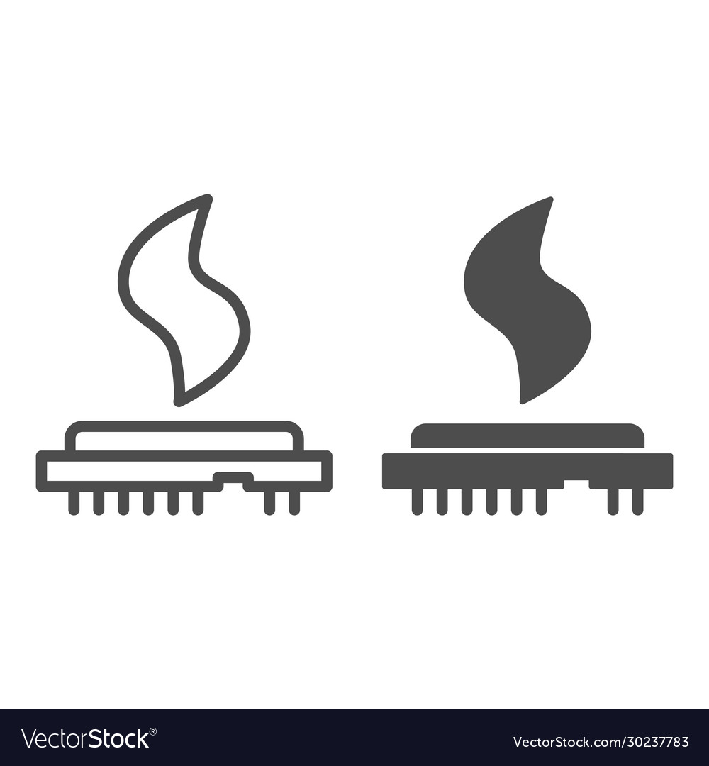 Cpu heat line and solid icon processor vector image Cpu heat line and solid icon processor