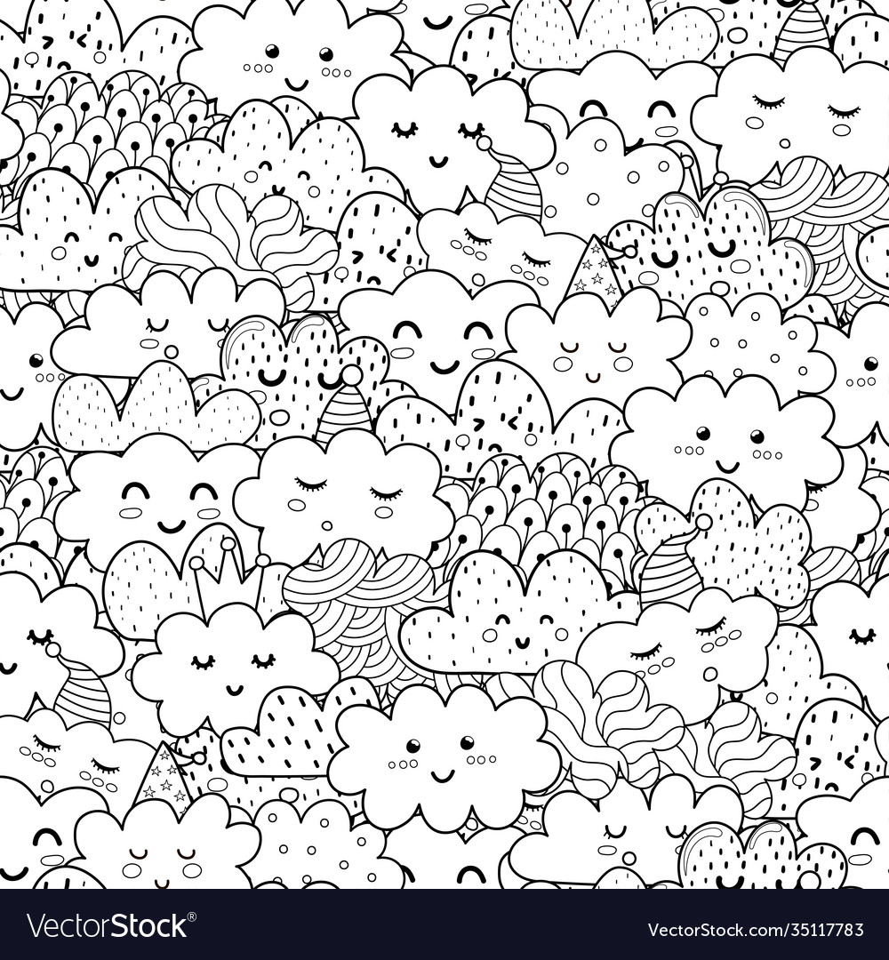 Doodle clouds black and white seamless pattern Vector Image