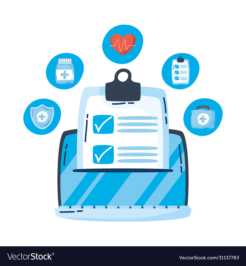 Laptop computer with order and set icons vector image Laptop computer with order and set icons