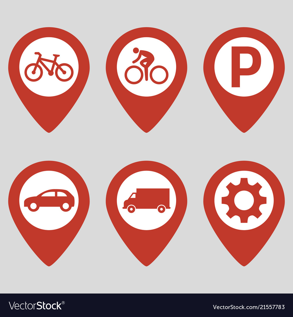 Map pin location icons set on gray background vector image Map pin location icons set on gray background