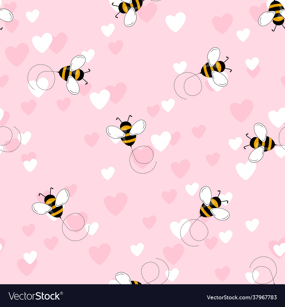 Seamless pattern with bees and hearts on color vector image Seamless pattern with bees and hearts on color