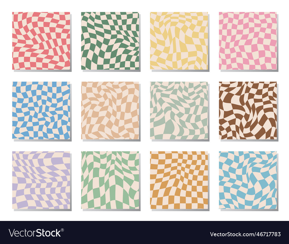 Set of retro groovy wavy psychedelic checkerboard Vector Image