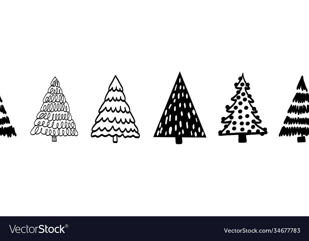 Tree border black on white seamless border Vector Image