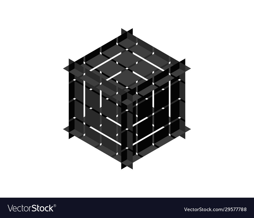 Abstract polygonal broken cube 3d isometric