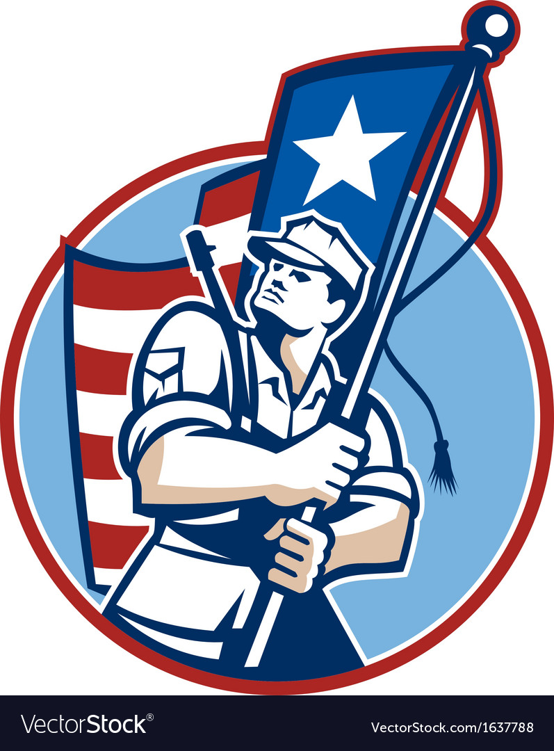 American patriot serviceman soldier flag retro Vector Image