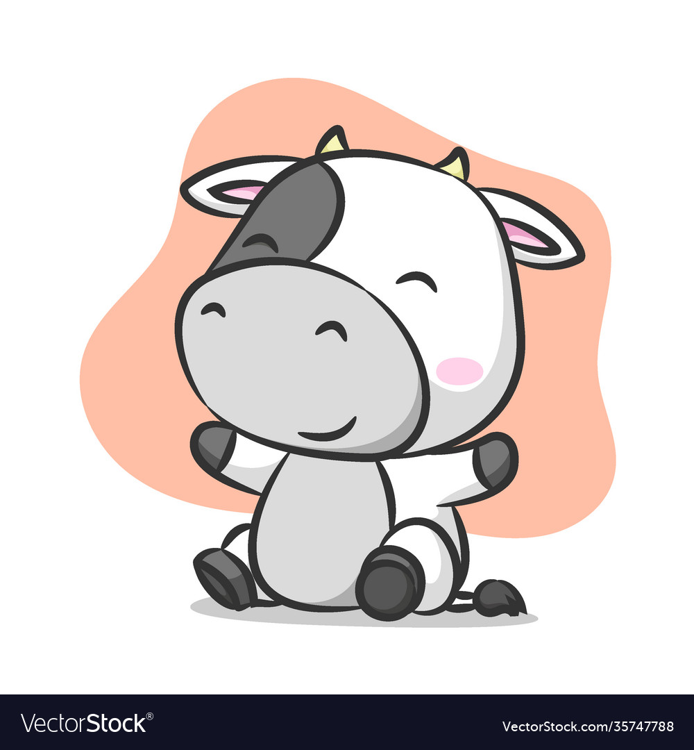 Baby cow is sitting and posing from right Vector Image