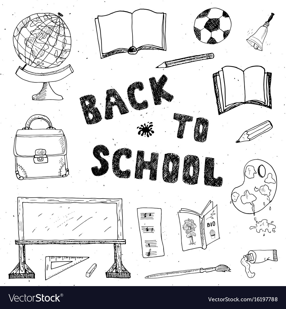 Back to school hand drawn sketch doodles set