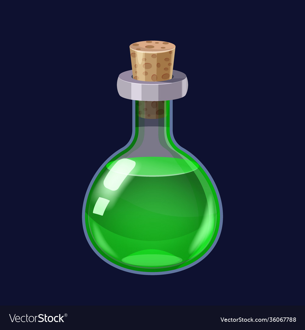 Bottle with liquid green potion magic elixir game Vector Image