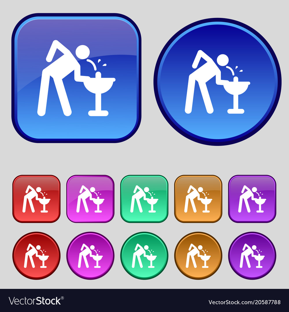Colorful icons and signs in the form of a button