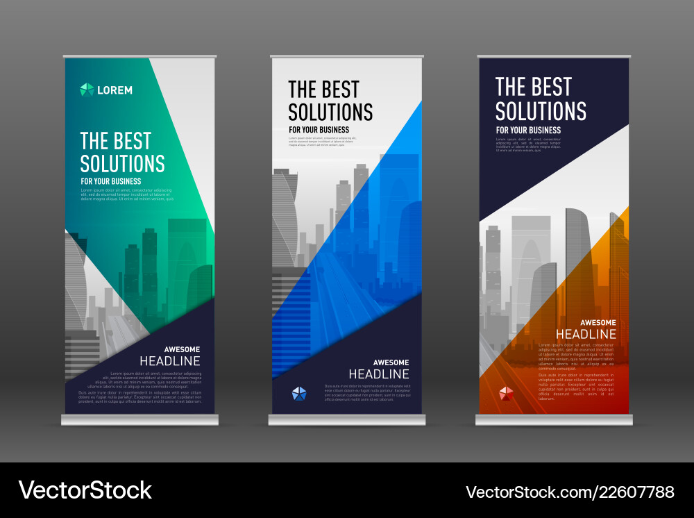 Construction Roll Up Banner Design Templates Set Vector Image
