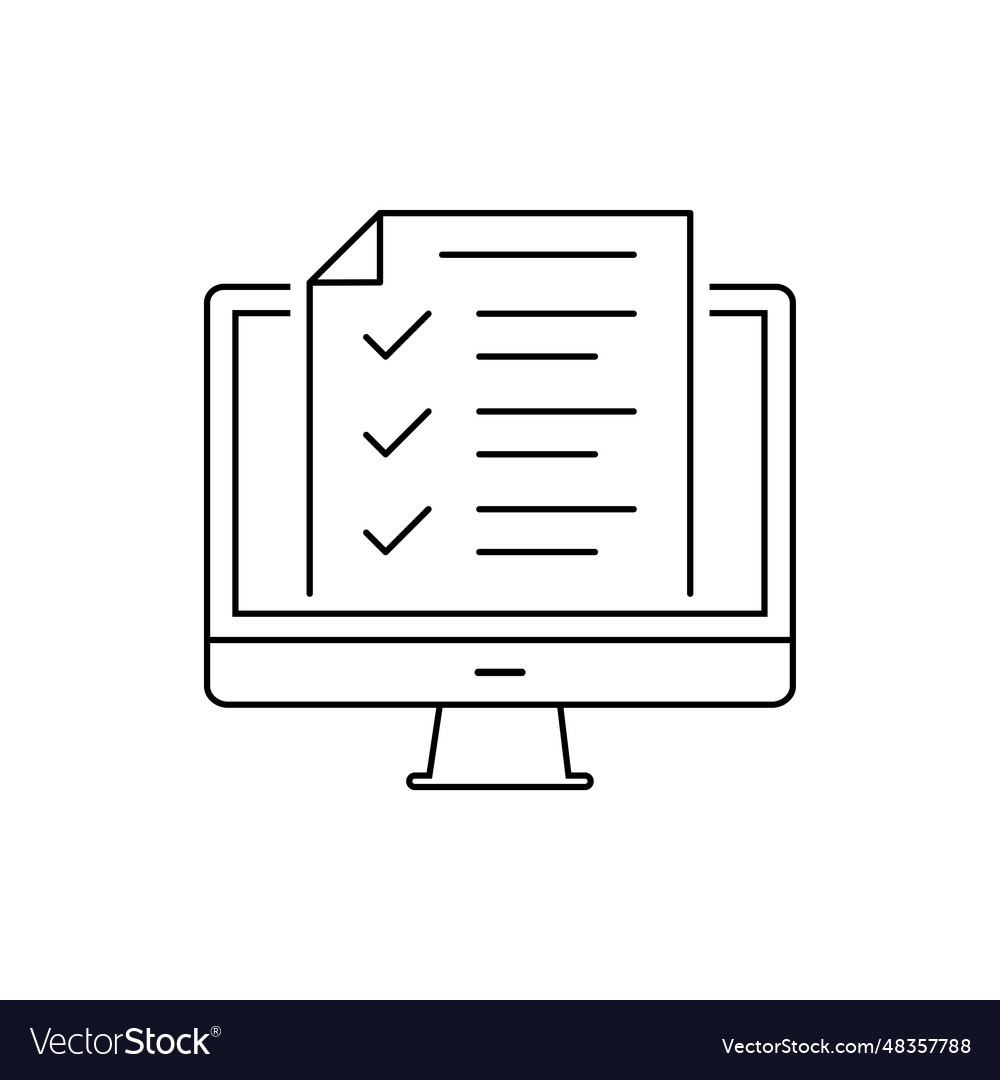 Desktop computer with digital questionnaire flat vector image Desktop computer with digital questionnaire flat