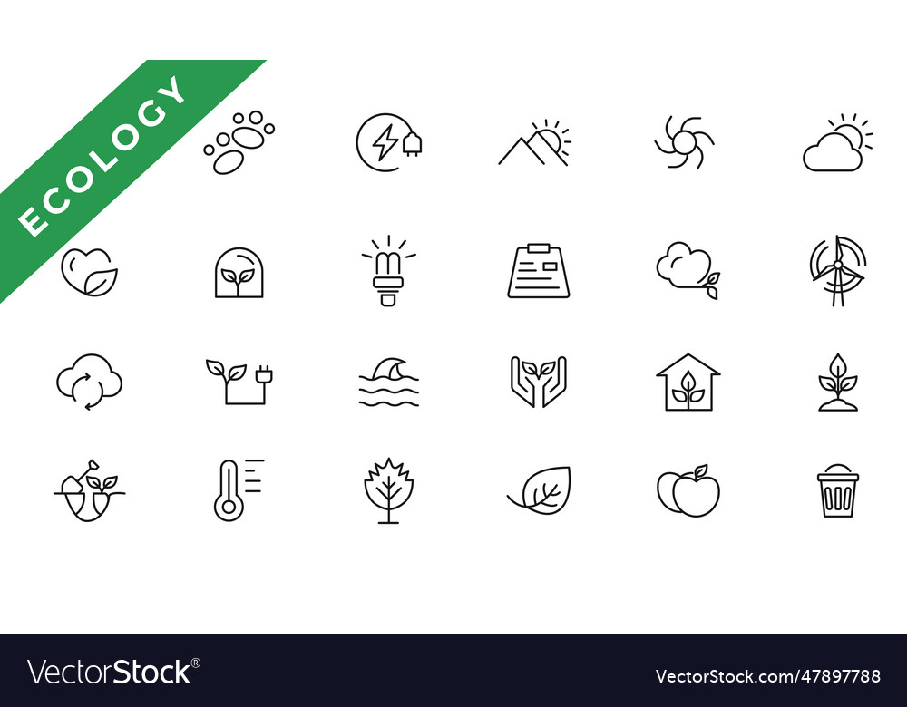 Ecology line icons set renewable energy outline