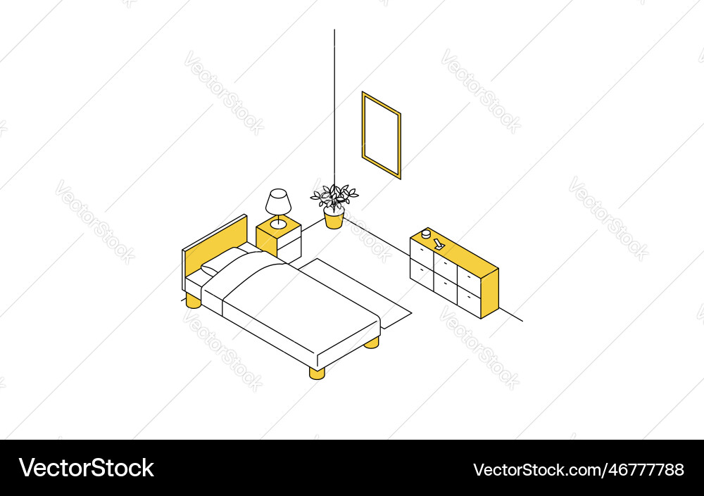 Finding A Room For Rent Bedroom Simple Isometric Vector Image