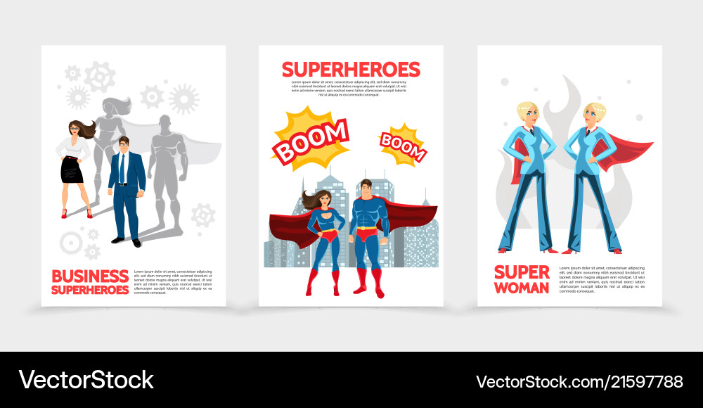 Flat superhero characters posters Royalty Free Vector Image