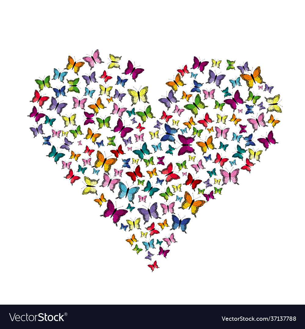 Flying butterflies pattern in heart shape vector image Flying butterflies pattern in heart shape