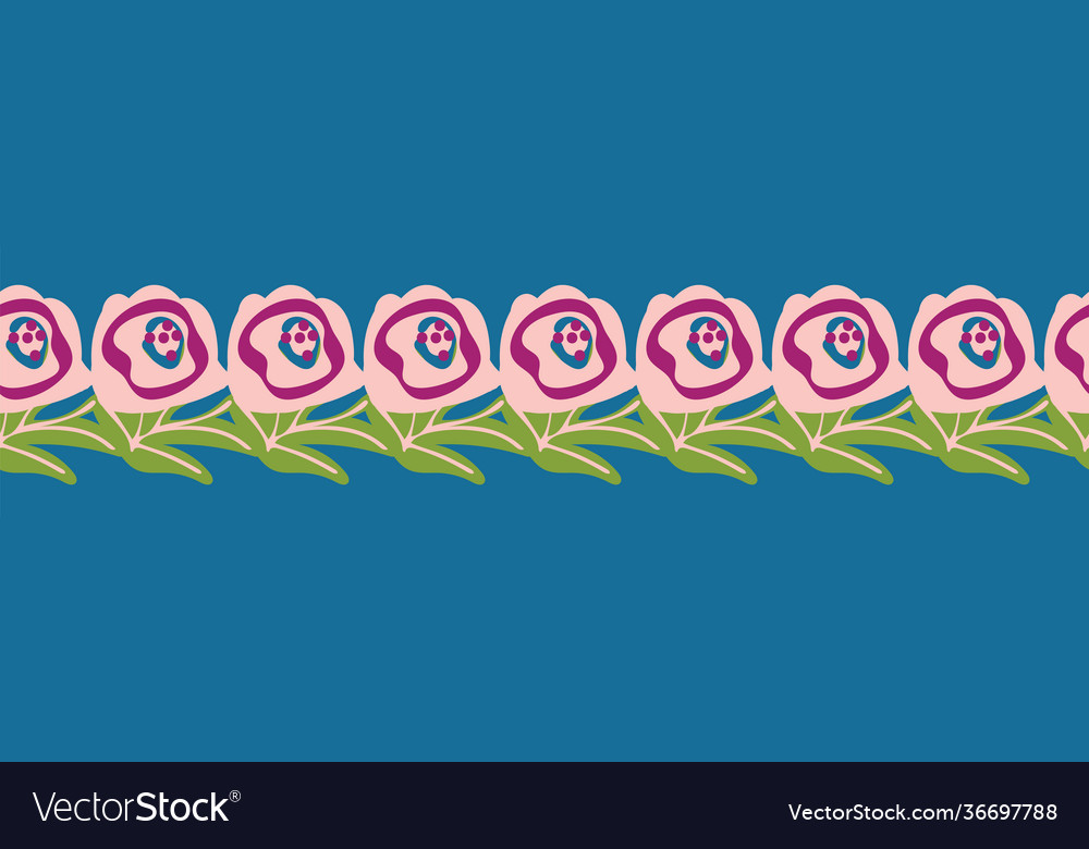Folk floral border seamless pattern vector image Folk floral border seamless pattern