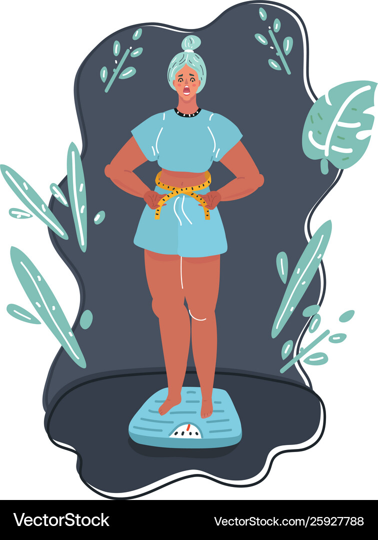 Overweight woman on scale Royalty Free Vector Image