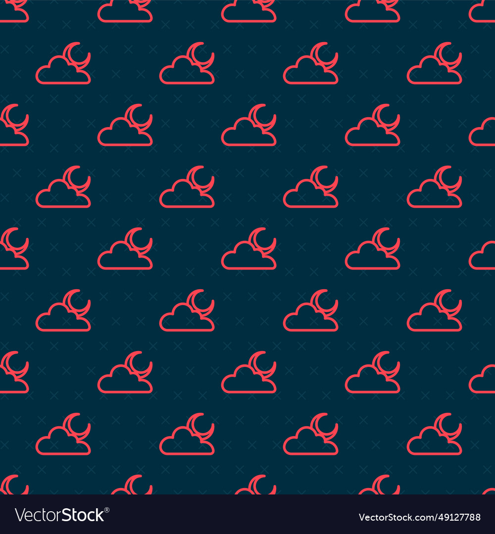 Red line cloud with moon icon isolated seamless vector image Red line cloud with moon icon isolated seamless