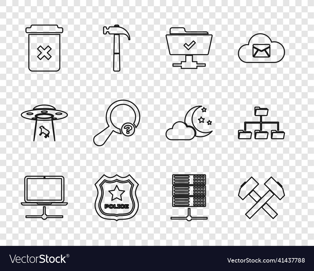 Set line computer network two crossed hammers vector image Set line computer network two crossed hammers